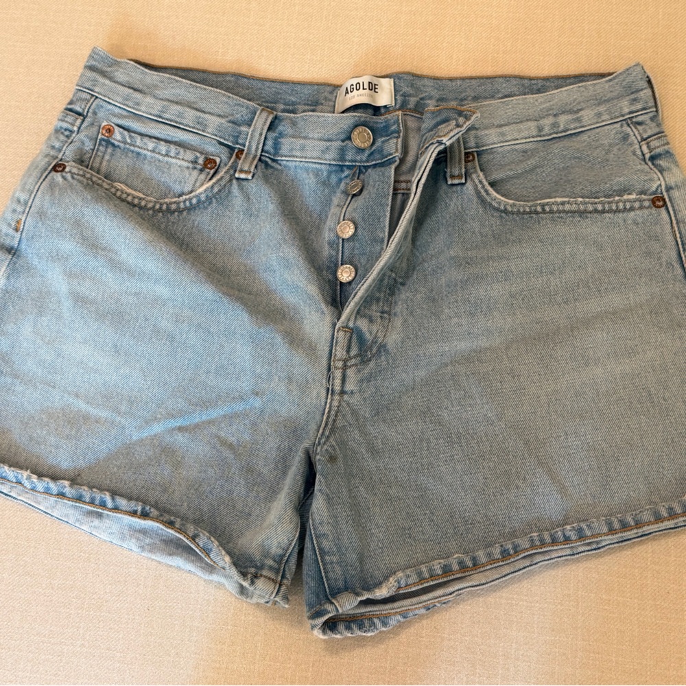 Agolde Light Blue High-Rise Denim Shorts
